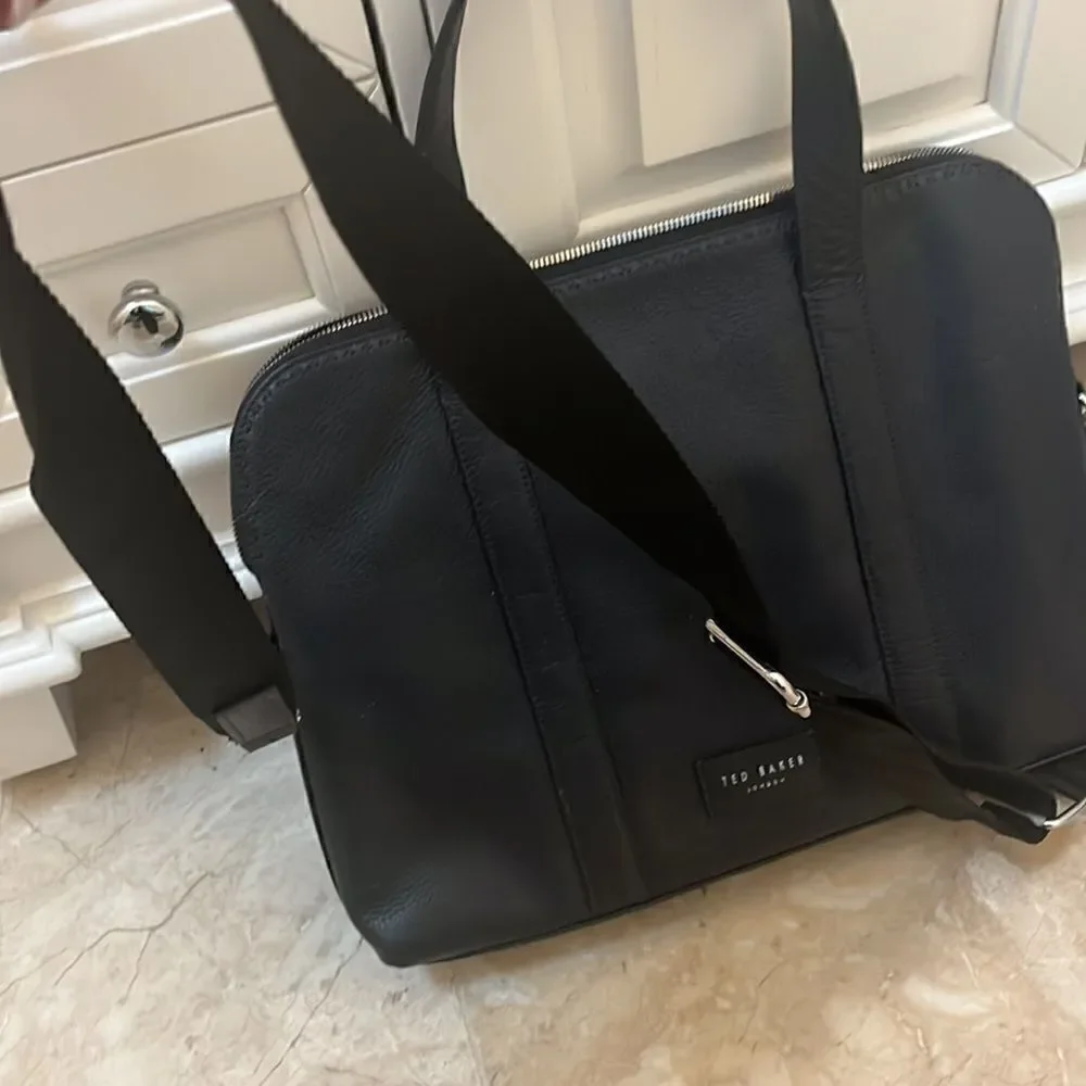 Ted Baker laptop bag with shoulder strap in navy blue leather